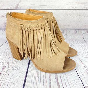 Soda Peep Toe Fringe Bootie Khaki Size 6.5